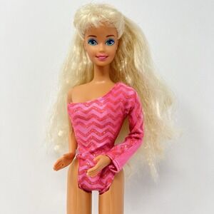All American Barbie Doll Reebok Edition 1990's Blonde Hair in Pink Swimsuit